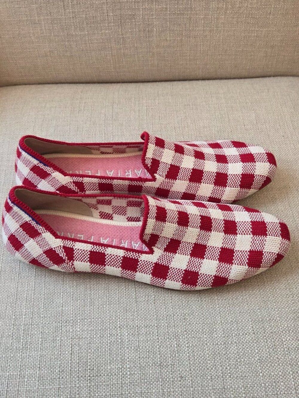 Rothys x Marta Ferri Scarlett Check Loafers Size 7 Red White Gingham Plaid Shoe - Picture 2 of 12